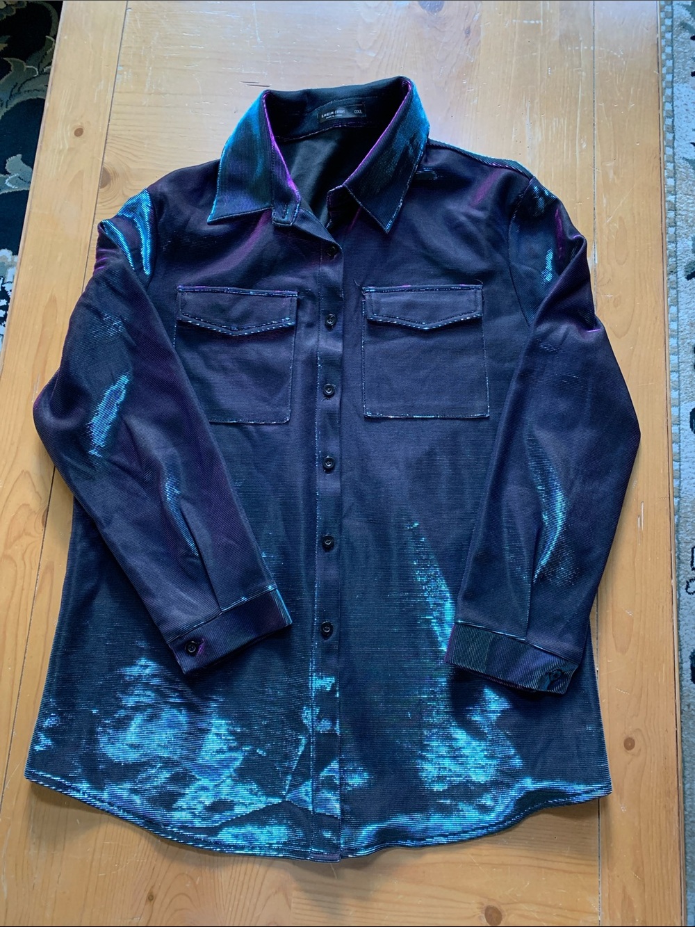 SHEIN Iridescent Teal and Purple Button-Down Shirt
